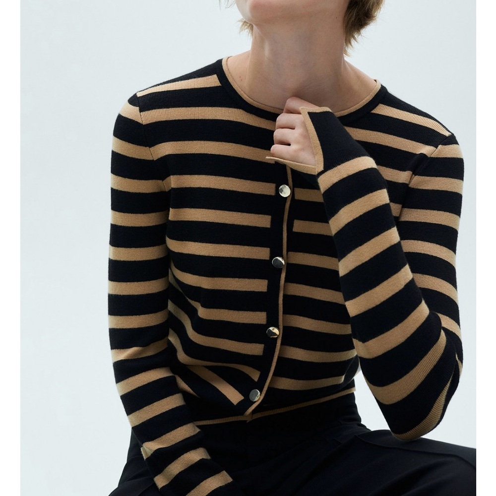Mango gold button striped cardigan